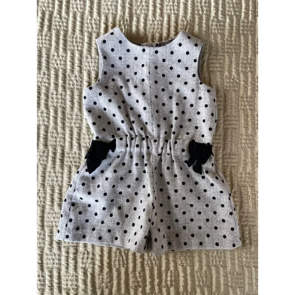 9-12M Zara Baby Girl Wool Gray and Black Polka Dot Romper - Picture 1 of 4